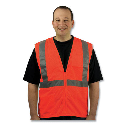 Ansi Class 2 Two-pocket Zipper Mesh Safety Vest, Polyester Mesh, 2x-large, Orange