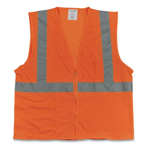 Ansi Class 2 Two-pocket Zipper Mesh Safety Vest, Polyester Mesh, 2x-large, Orange