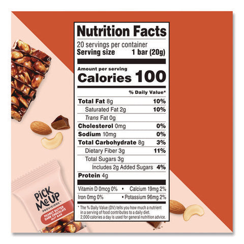 Nut Bars, Peanut Butter Dark Chocolate, 0.7 Oz Bar, 20/box