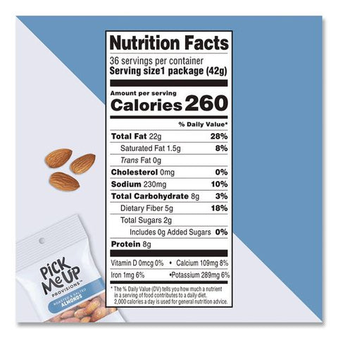 Roasted And Salted Almonds, 1.5 Oz Pouch, 36/box