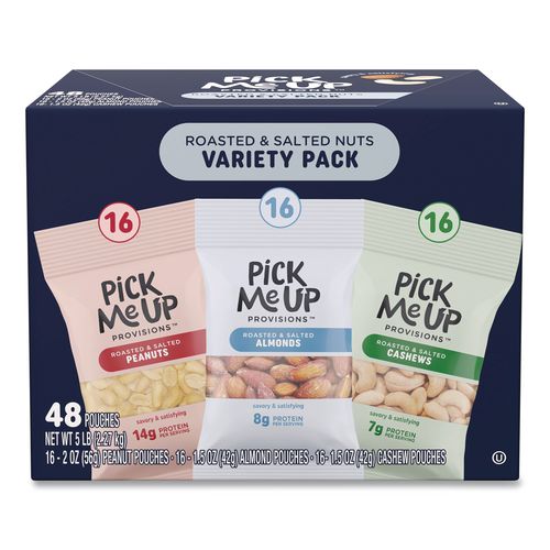 Roasted/salted Nut Variety Pack, (16) 1.5 Oz Pouches Of Almonds, (16) 1.5 Oz Pouches Of Cashews, (16) 2 Oz Pouches Of Peanuts