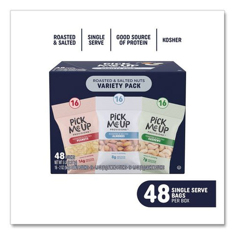 Roasted/salted Nut Variety Pack, (16) 1.5 Oz Pouches Of Almonds, (16) 1.5 Oz Pouches Of Cashews, (16) 2 Oz Pouches Of Peanuts