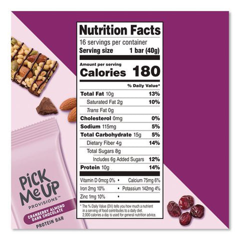 Gluten-free Cranberry Almond Dark Chocolate Protein Bar Protein Bars, 1.4 Oz Bar, 16/box
