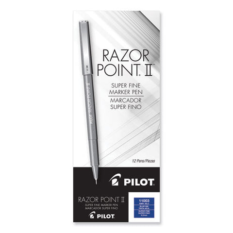 Razor Point Ii Super Fine Line Porous Point Pen, Stick, Ultra-fine 0.2 Mm, Blue Ink, Blue Barrel, Dozen