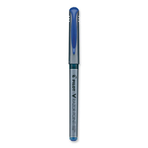 V Razor Point Liquid Ink Porous Point Pen, Stick, Extra-fine 0.5 Mm, Blue Ink, Gray/translucent Blue Barrel, Dozen