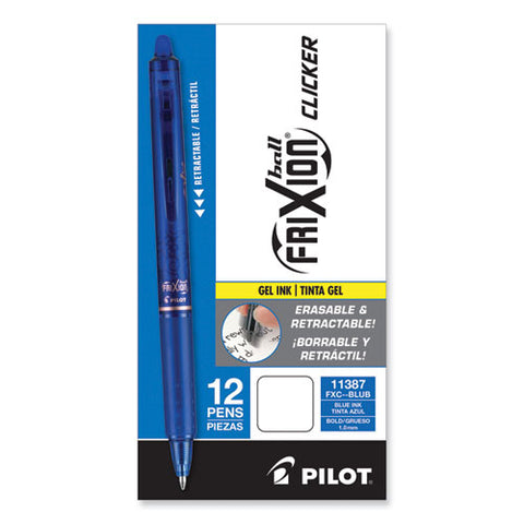 Frixion Clicker Erasable Gel Pen, Retractable, Bold 1 Mm, Blue Ink, Blue Barrel, Dozen