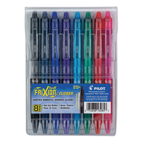 Frixion Clicker Erasable Gel Pen, Retractable, Fine 0.7 Mm, Assorted Ink And Barrel Colors, 8/pack