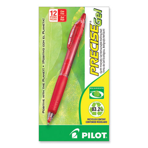 Precise Gel Begreen Gel Pen, Retractable, Fine 0.7 Mm, Red Ink, Translucent Red Barrel, Dozen