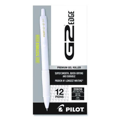 G2 Edge Premium Gel Roller Pen, Retractable, Fine 0.7 Mm, Black Ink, White Barrel, Dozen
