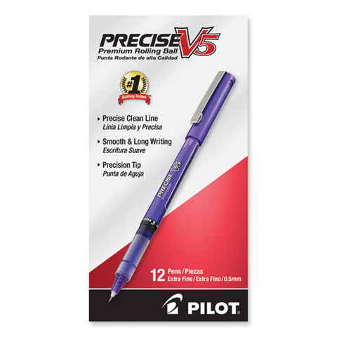 Precise V5 Roller Ball Pen, Stick, Extra-fine 0.5 Mm, Purple Ink, Purple/clear Barrel, Dozen