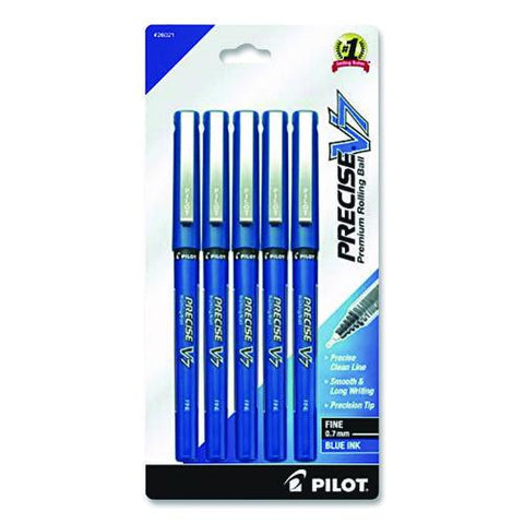 Precise V7 Roller Ball Pen, Stick, Fine 0.7 Mm, Blue Ink, Blue/clear Barrel, 5/pack