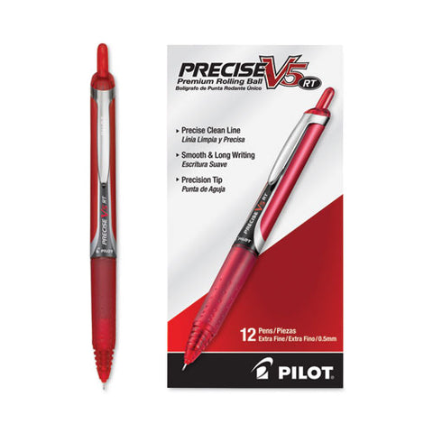 Precise V5rt Roller Ball Pen, Retractable, Extra-fine 0.5 Mm, Red Ink, Red Barrel