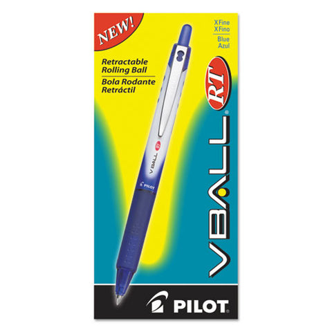 Vball Rt Liquid Ink Roller Ball Pen, Retractable, Extra-fine 0.5 Mm, Blue Ink, Blue/white Barrel