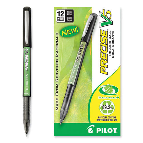 Precise V5 Begreen Roller Ball Pen, Stick, Extra-fine 0.5 Mm, Black Ink, Black Barrel, Dozen