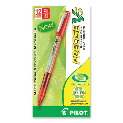 Precise V5 Begreen Roller Ball Pen, Stick, Extra-fine 0.5 Mm, Red Ink, Red Barrel, Dozen