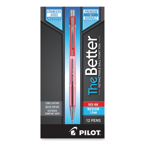 Better Ballpoint Pen, Retractable, Medium 1 Mm, Red Ink, Translucent Red Barrel, Dozen