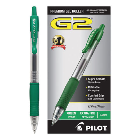 G2 Premium Gel Pen, Retractable, Extra-fine 0.5 Mm, Green Ink, Smoke/green Barrel, Dozen