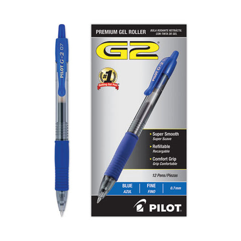 G2 Premium Gel Pen, Retractable, Fine 0.7 Mm, Blue Ink, Smoke/blue Barrel, 12/pack