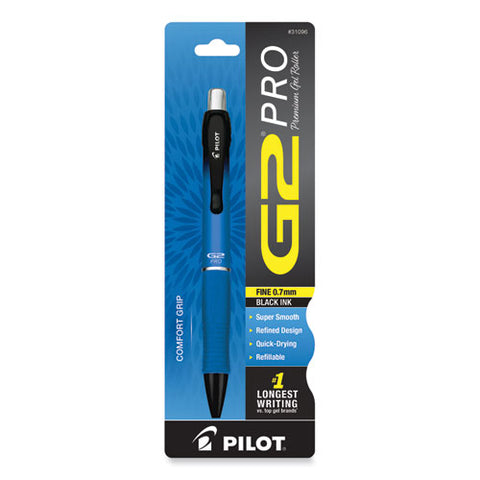 G2 Pro Gel Pen, Retractable, Fine 0.7 Mm, Black Ink, Blue Barrel