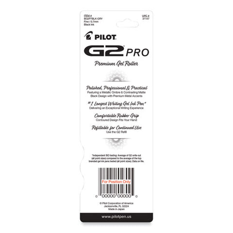 G2 Pro Gel Pen, Retractable, Fine 0.7 Mm, Black Ink, Gray Barrel