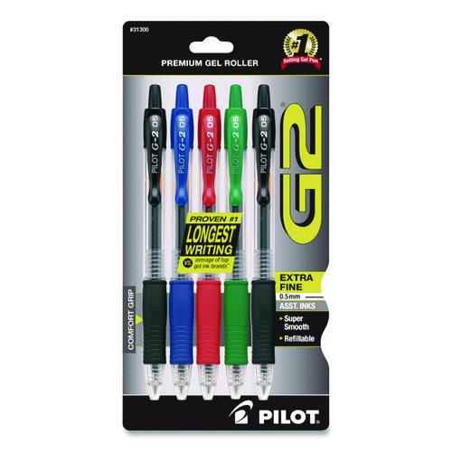 G2 Premium Gel Pen, Retractable, Extra-fine 0.5 Mm, Assorted Ink And Barrel Colors, 5/pack