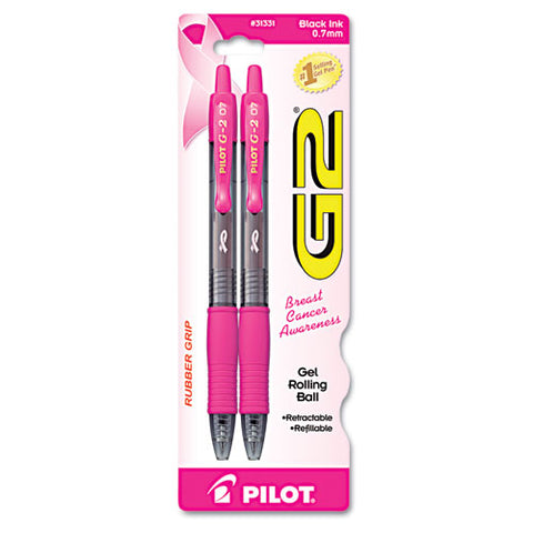 G2 Premium Breast Cancer Awareness Gel Pen, Retractable, Fine 0.7 Mm, Black Ink, Smoke/pink Barrel, 2/pack