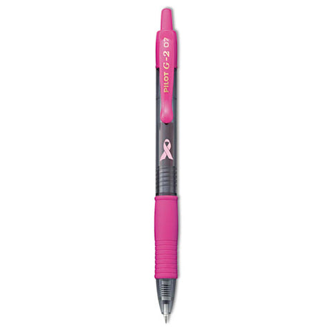 G2 Premium Breast Cancer Awareness Gel Pen, Retractable, Fine 0.7 Mm, Black Ink, Smoke/pink Barrel, 2/pack