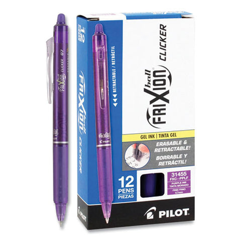 Frixion Clicker Erasable Gel Pen, Retractable, Fine 0.7 Mm, Purple Ink, Purple Barrel, Dozen