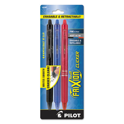 Frixion Clicker Erasable Gel Pen, Retractable, Fine 0.7 Mm, Three Assorted Business Ink And Barrel Colors, 3/pack