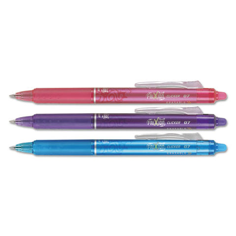 Frixion Clicker Erasable Gel Pen, Retractable, Fine 0.7 Mm, Three Assorted Ink And Barrel Colors, 3/pack