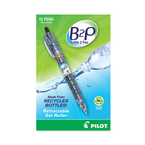 B2p Bottle-2-pen Recycled Gel Pen, Retractable, Fine 0.7 Mm, Black Ink, Translucent Blue Barrel