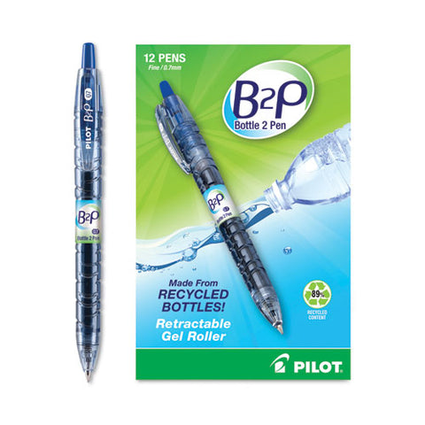 B2p Bottle-2-pen Recycled Gel Pen, Retractable, Fine 0.7 Mm, Blue Ink, Translucent Blue Barrel