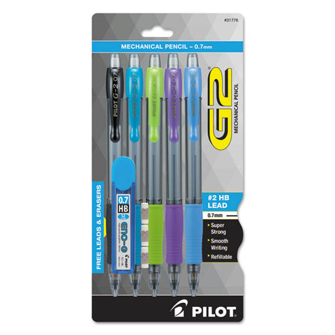 G2 Mechanical Pencil, 0.7 Mm, Hb (#2), Black Lead, Assorted Barrel Colors, 5/pack