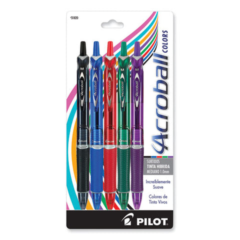 Acroball Colors Advanced Ink Hybrid Gel Pen, Retractable, Medium 1 Mm, Assorted Ink And Barrel Colors, 5/pack