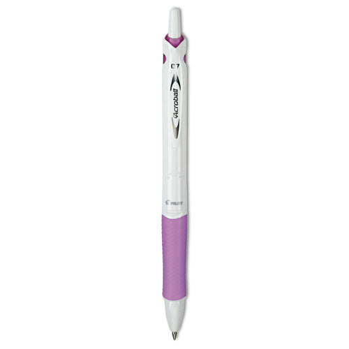 Acroball Purewhite Advanced Ink Hybrid Gel Pen, Retractable, Fine 0.7 Mm, Black Ink, White/purple Barrel