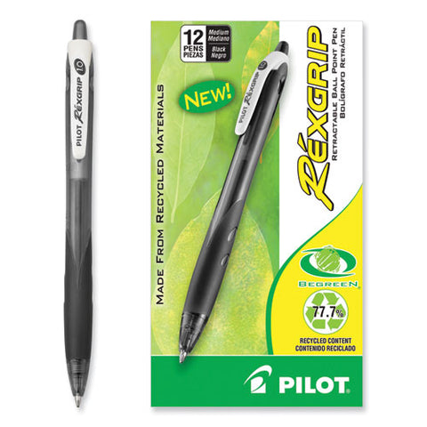 Rexgrip Begreen Ballpoint Pen, Retractable, Medium 1 Mm, Black Ink, Smoke/black Barrel, Dozen