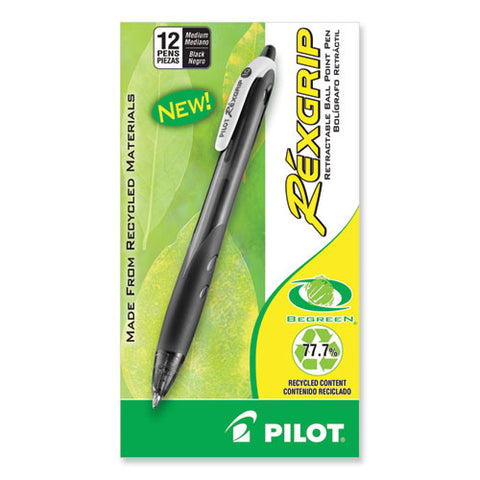 Rexgrip Begreen Ballpoint Pen, Retractable, Medium 1 Mm, Black Ink, Smoke/black Barrel, Dozen