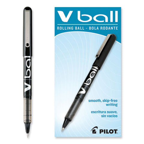 Vball Liquid Ink Roller Ball Pen, Stick, Extra-fine 0.5 Mm, Black Ink, Black/clear Barrel, Dozen