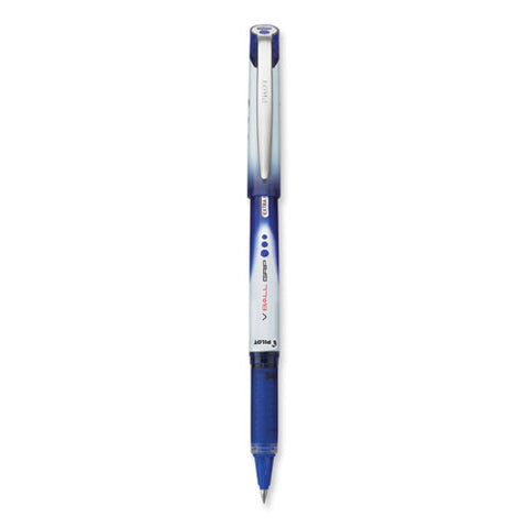 Vball Grip Liquid Ink Roller Ball Pen, Stick, Extra-fine 0.5 Mm, Blue Ink, Blue/white Barrel, Dozen