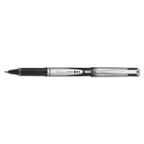 Vball Grip Liquid Ink Roller Ball Pen, Stick, Fine 0.7 Mm, Black Ink, Black/silver Barrel, Dozen