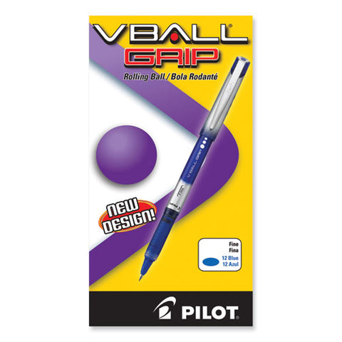 Vball Grip Liquid Ink Roller Ball Pen, Stick, Fine 0.7 Mm, Blue Ink, Blue/silver Barrel, Dozen