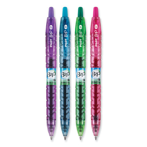 B2p Bottle-2-pen Recycled Gel Pen, Retractable, Fine 0.7 Mm, Assorted Ink And Barrel Colors, 4/pack