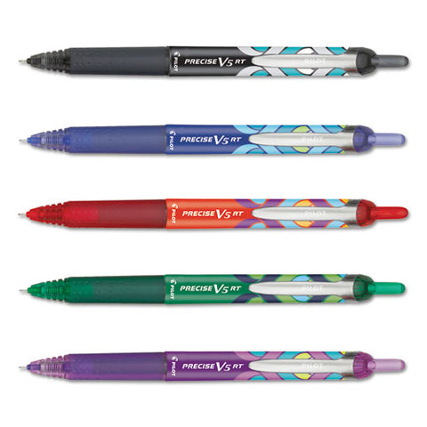 Precise V5rt Deco Collection Roller Ball Pen, Retractable, Extra-fine 0.5 Mm, Assorted Peacock Ink And Barrel Colors, 5/pack