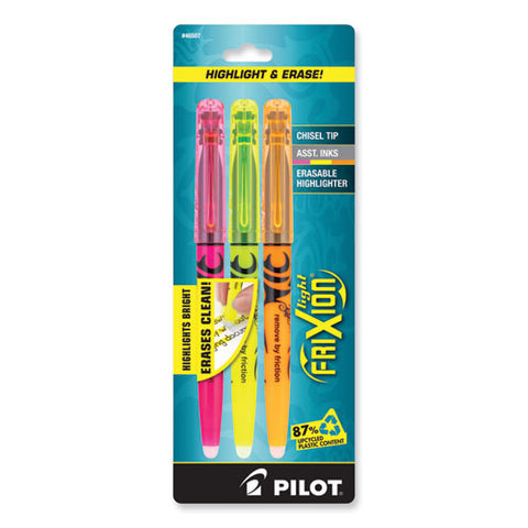 Frixion Light Erasable Highlighter, Assorted Ink Colors, Chisel Tip, Assorted Barrel Colors, 3/pack