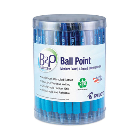 B2p Bottle-2-pen Recycled Ballpoint Pen, Retractable, Medium 1 Mm, Assorted Ink Colors, Translucent Blue Barrel, 36/pack