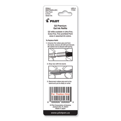 Refill For Pilot B2p, Dr Grip, G2, G6, Mr Metropolitan, Precise Begreen And Q7 Gel Pens, Fine Tip, Green Ink, 2/pack