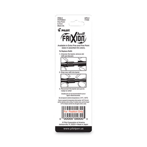 Refill For Pilot Frixion Erasable, Frixion Ball, Frixion Clicker And Frixion Lx Gel Ink Pens, Fine Tip, Black Ink, 3/pack