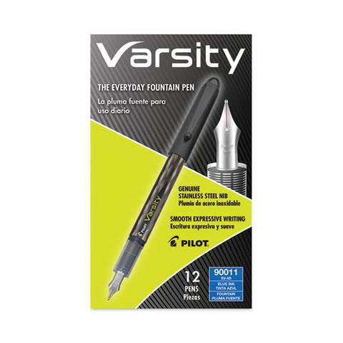 Varsity Fountain Pen, Medium 1 Mm, Blue Ink, Clear/black/blue Barrel