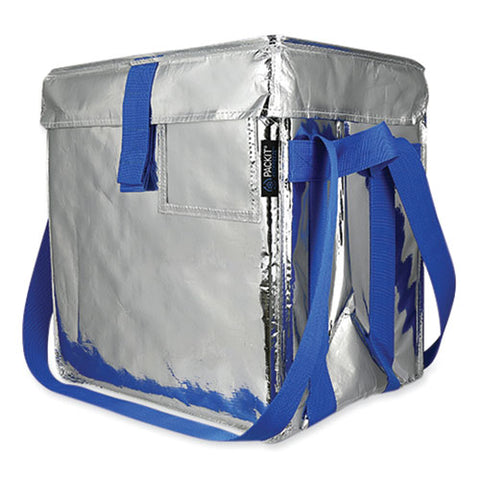 Fresh Eco Freeze Tote, (2) Blue Nylon Shoulder Straps, (2) Blue Nylon Strap Handles, 13.5" X 9" X 13", Silver/blue, 4/carton