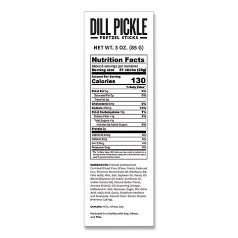 Dill Pickle Pretzel Sticks, 3 Oz Bag, 15/carton